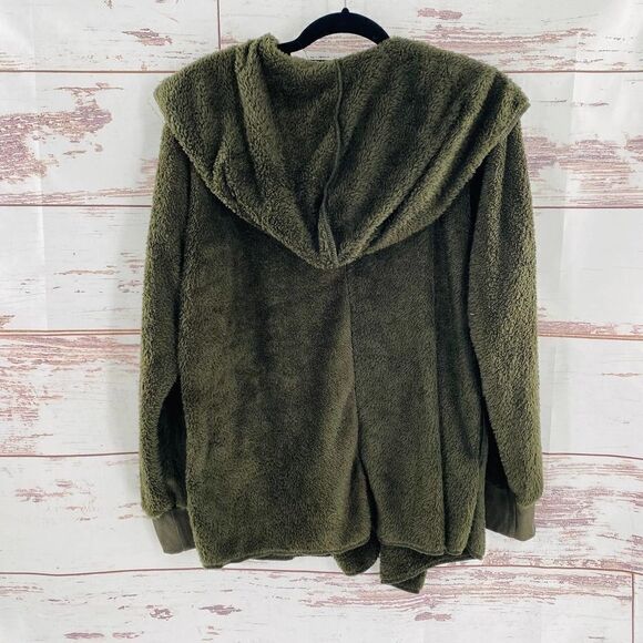 NWT Forgotten Grace by Nordstrom Faux Shearling Hooded Front Cardigan Green M - Picture 7 of 9